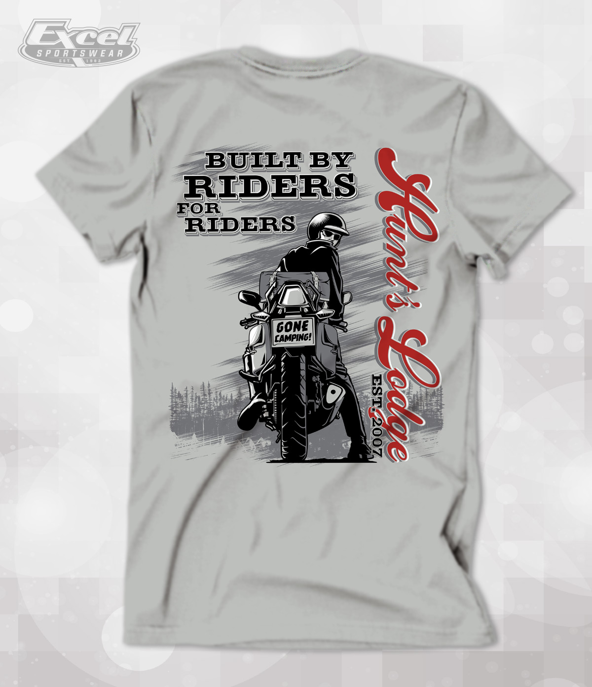 Excel Sportswear's Design of the week Hunt's Lodge Motorcycle Campground and Cabins