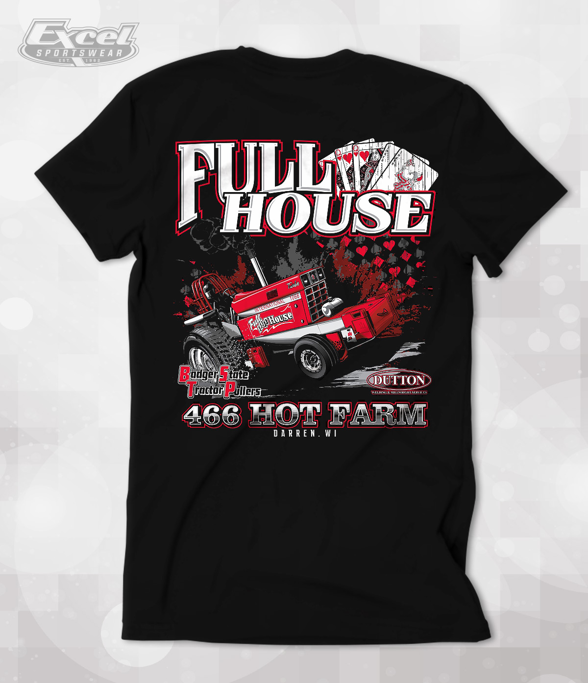 Dutton Welding and Millwright Services t-shirt, featuring Full House tractor pulling. 